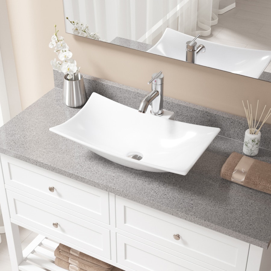 Mr Direct White Porcelain Vessel Rectangular Bathroom Sink With Faucet Drain Included 2325 In X 1613 In In The Bathroom Sinks Department At Lowescom