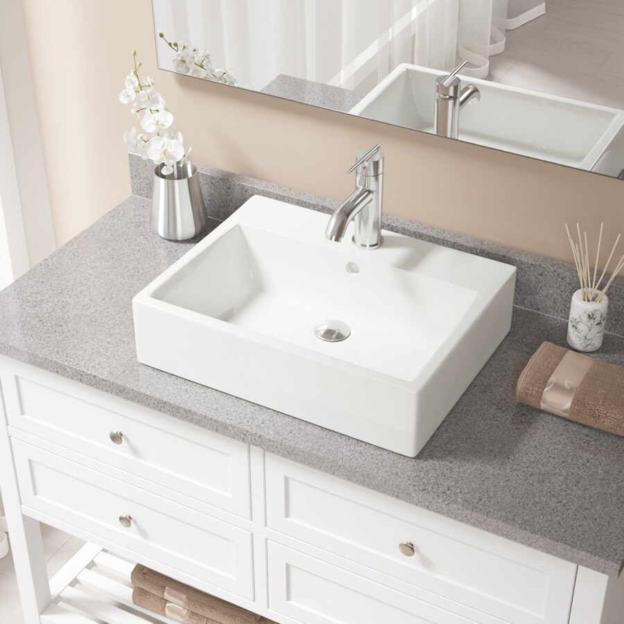 Mr Direct Bisque Porcelain Vessel Rectangular Bathroom Sink With