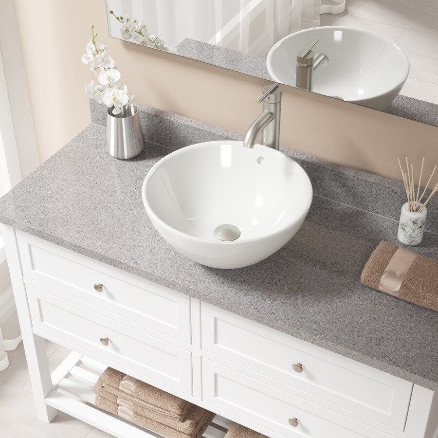 Mr Direct Bisque Porcelain Vessel Round Bathroom Sink With