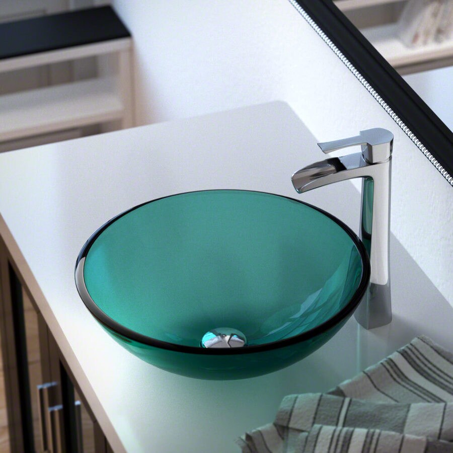 Mr Direct Emerald Tempered Glass Vessel Round Bathroom Sink