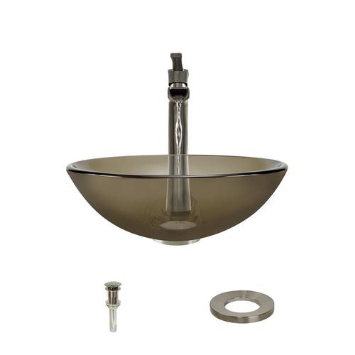 Mr Direct Taupe Tempered Glass Vessel Round Bathroom Sink