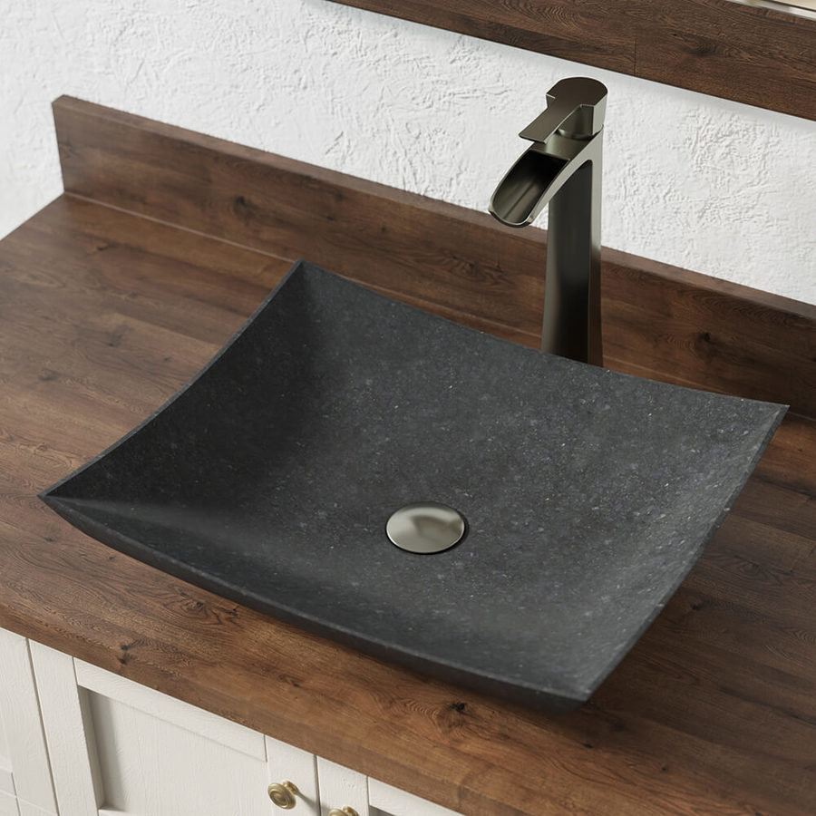 MR Direct Stone Vessel Sink in Honed Basalt Black Granite with Faucet