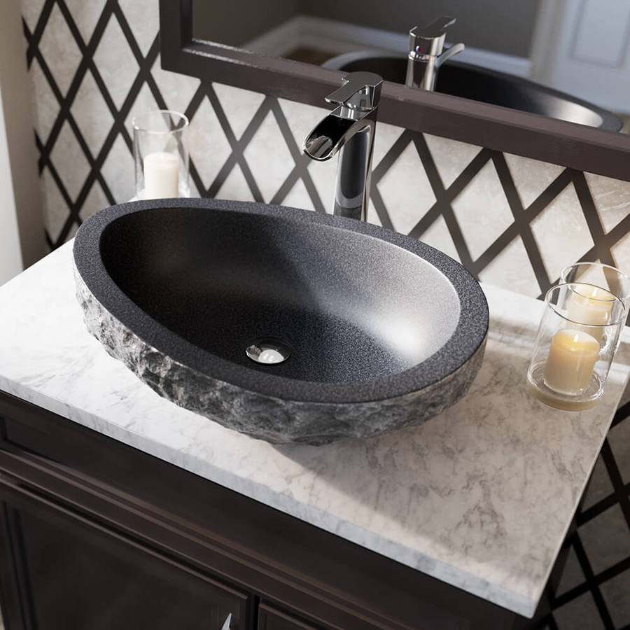 Mr Direct Impala Black Granite Vessel Irregular Bathroom Sink With