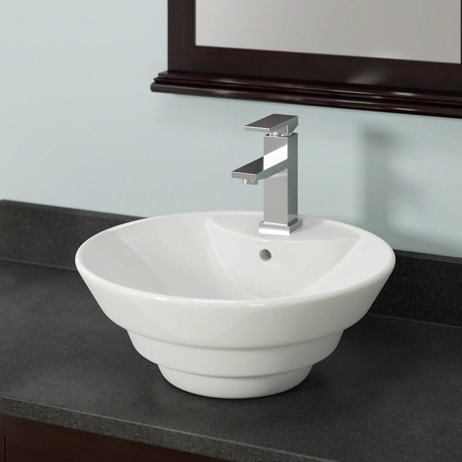 MR Direct Bisque Porcelain Vessel Round Bathroom Sink with Overflow ...