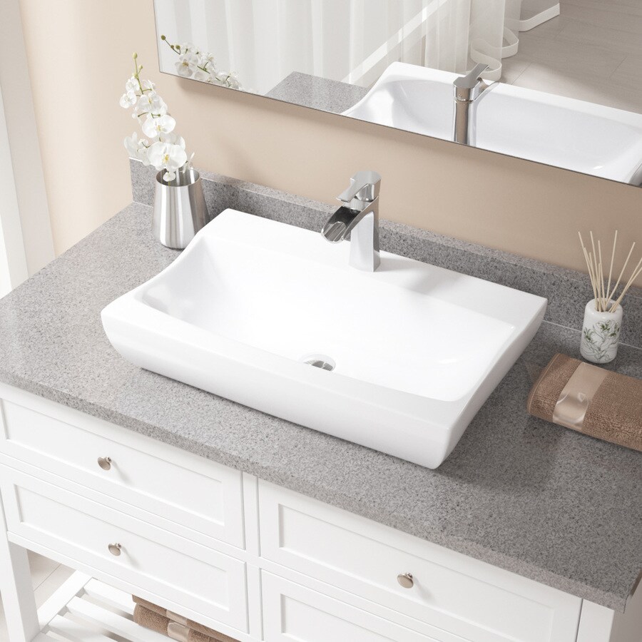 Mr Direct White Porcelain Vessel Rectangular Bathroom Sink With