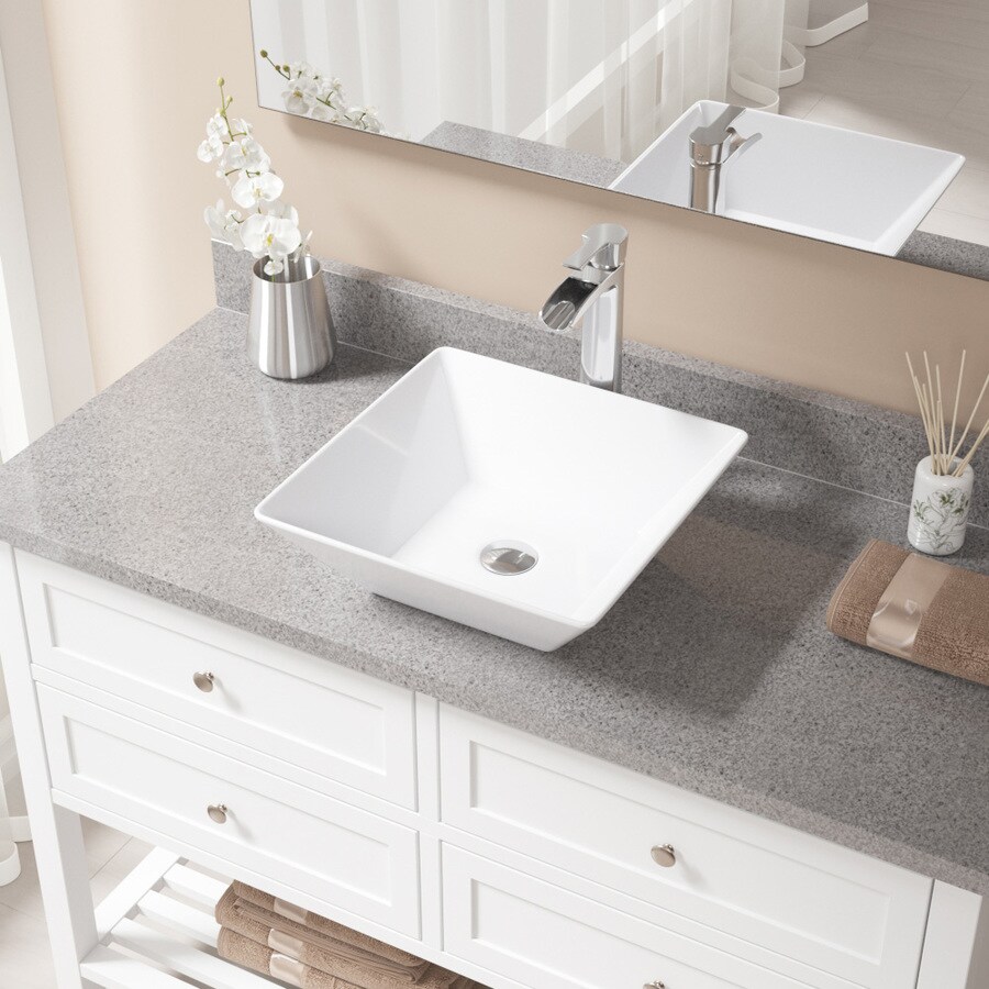 Mr Direct White Porcelain Vessel Square Bathroom Sink With Faucet