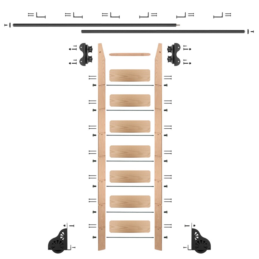Quiet Glide 8 Ft Unfinished Red Oak Library Ladder At Quiet Glide 8 Ft Unfinished Red Oak Library Ladder