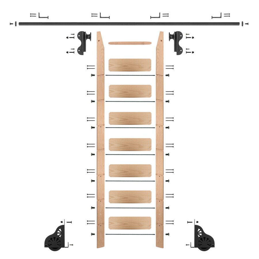Quiet Glide 8ft Unfinished Red Oak Library Ladder in the Library