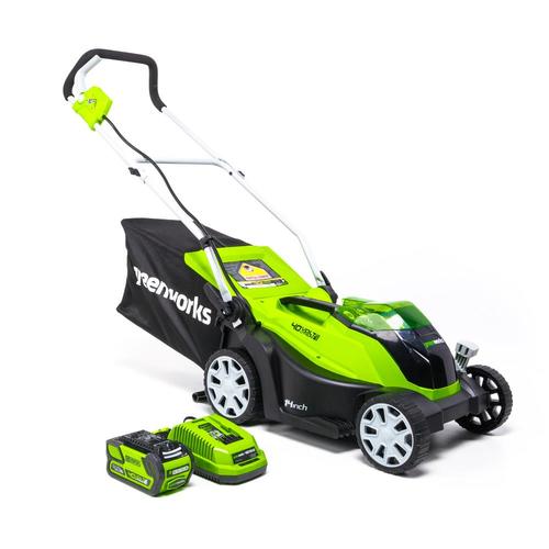 Greenworks 40-Volt Max Lithium Ion Push 14-in Cordless Electric Lawn ...