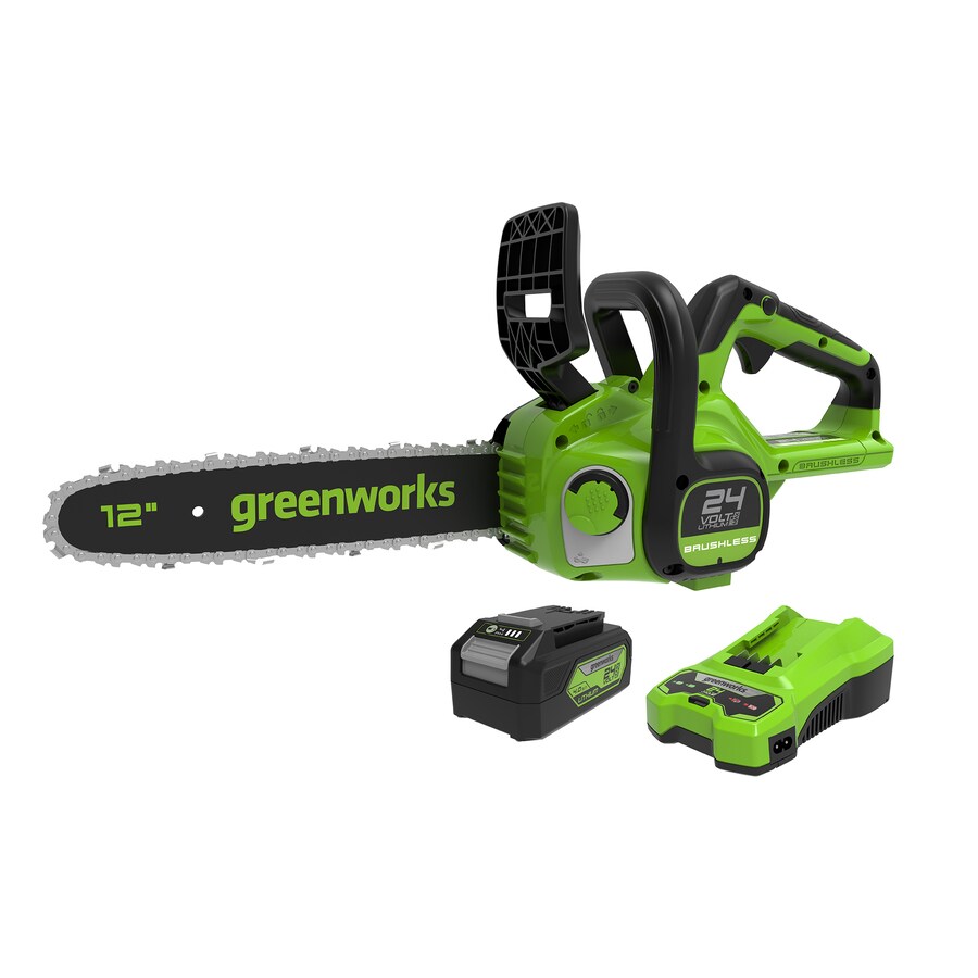 Greenworks Greenworks 24V 12-in Brushless Chainsaw, 4Ah USB Battery and ...