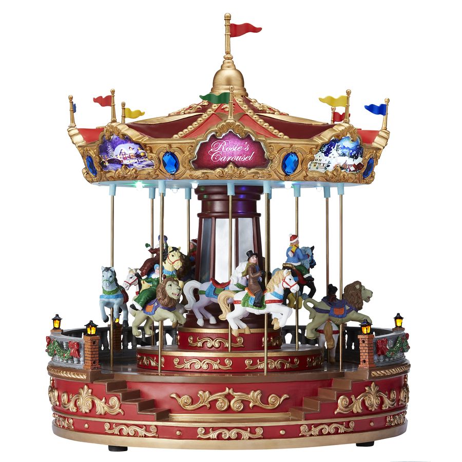 Carole Towne Carousel Lighted Musical Village Scene at