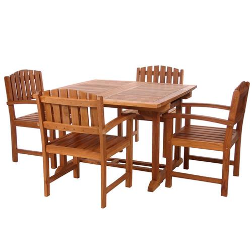 All Things Cedar 5-Piece Brown Frame Patio Set with Green Cushions in