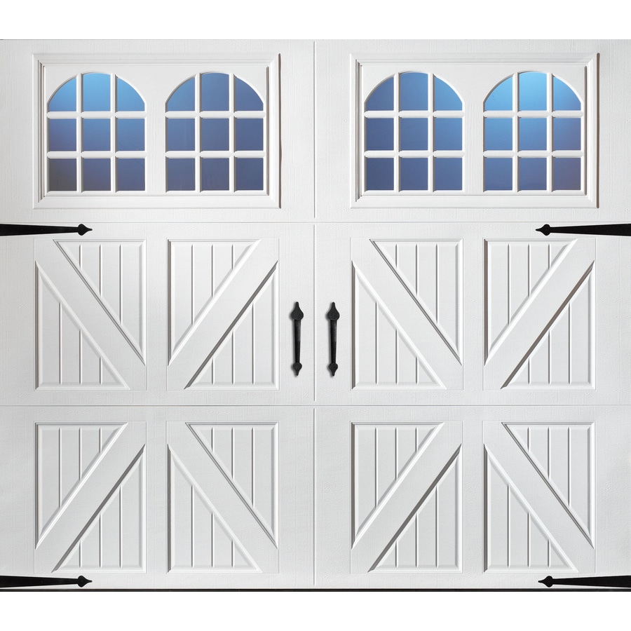 Pella Carriage House 108in x 84in Insulated White Single Garage Door with Windows at