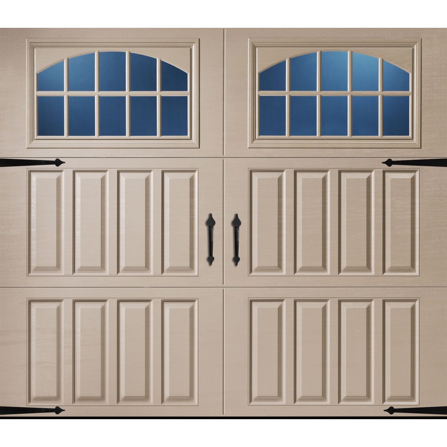 Pella Carriage House 96in x 84in Insulated Sandtone Single Garage Door with Windows at