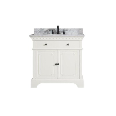 Hastings 37 In French White Single Sink Bathroom Vanity With Carrera White Natural Marble Top