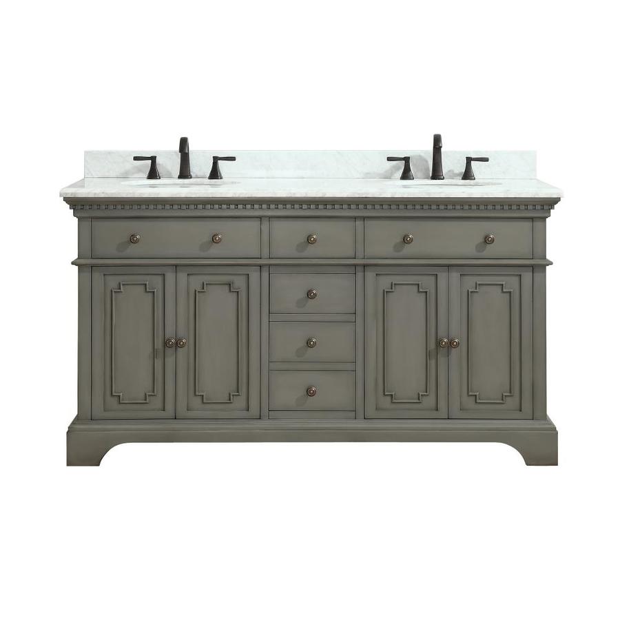Hastings 61 In French Gray Double Sink Bathroom Vanity With Carrera White Natural Marble Top