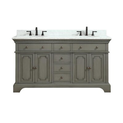 Hastings 61 In French Gray Double Sink Bathroom Vanity With Carrera White Natural Marble Top