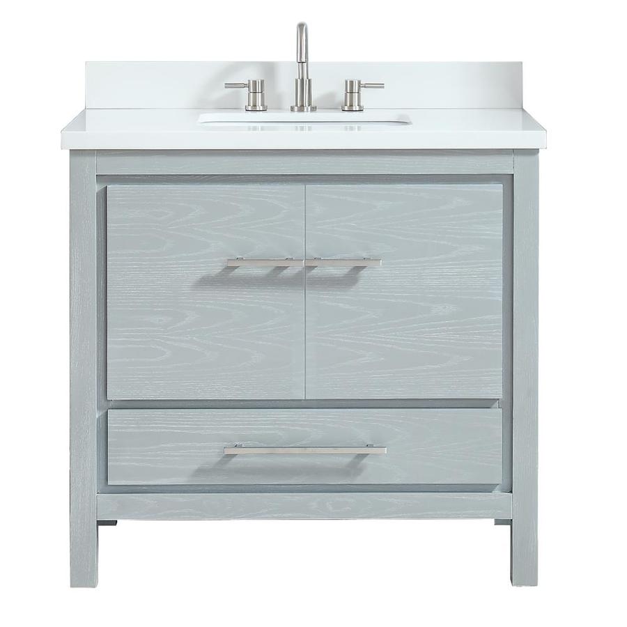 Azzuri Riley 37in Sea Salt Gray Single Sink Bathroom Vanity with White