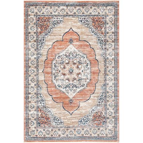 nuLOOM 7 x 9 Beige Indoor Medallion Vintage Area Rug in the Rugs