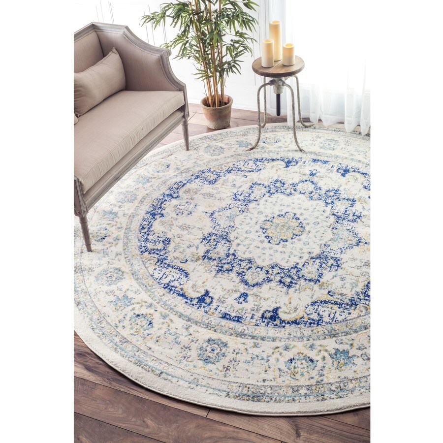 nuLOOM 4 x 4 Blue Round Indoor Distressed/Overdyed Area Rug in the Rugs