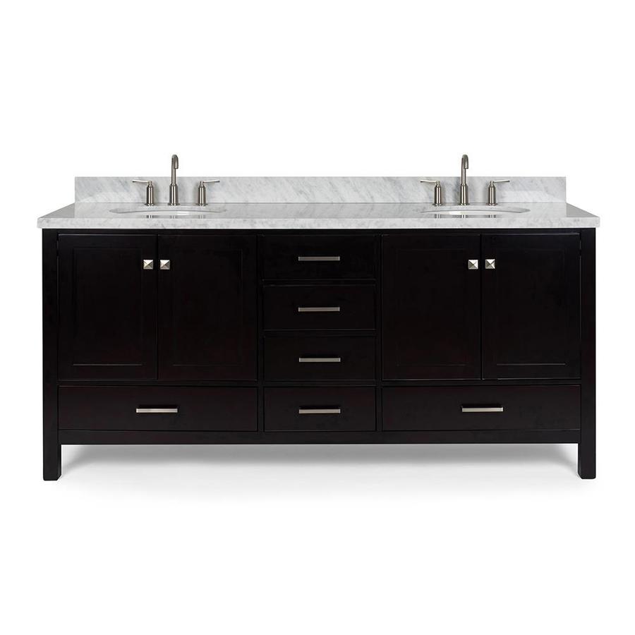 ARIEL Cambridge 73in Espresso Double Sink Bathroom Vanity with White