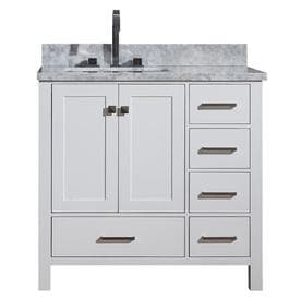 ARIEL Cambridge 37-in White Single Sink Bathroom Vanity with White Natural Marble Top