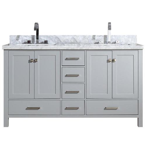 ARIEL Cambridge 61in Grey Double Sink Bathroom Vanity with White