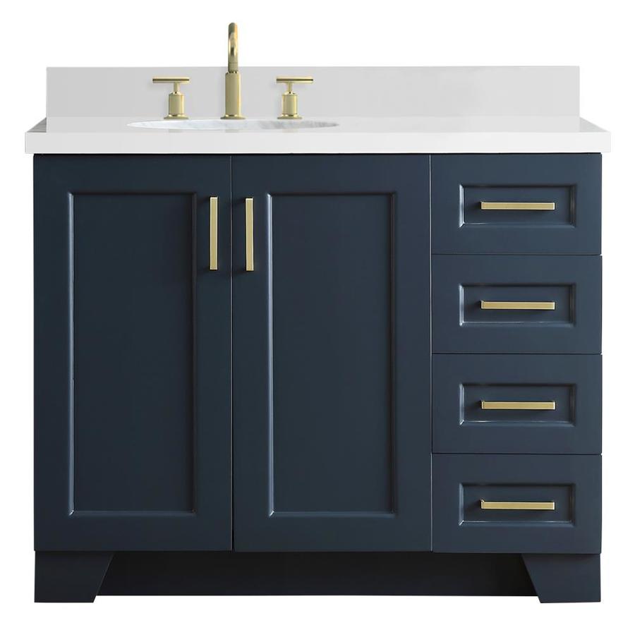 ARIEL Taylor 43in Midnight Blue Single Sink Bathroom Vanity with White