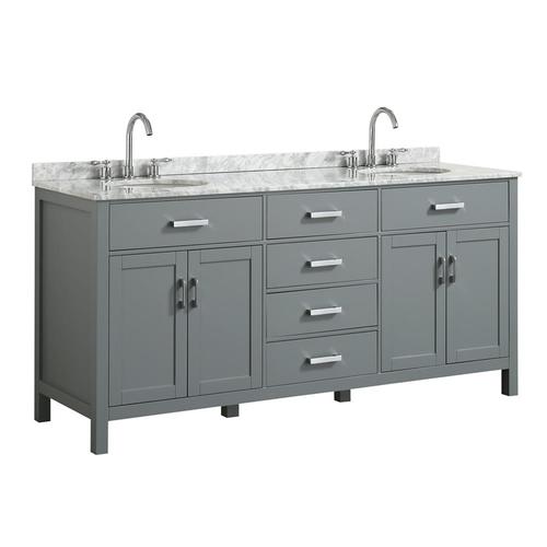 Beaumont Decor Hampton 73in Gray Double Sink Bathroom Vanity with