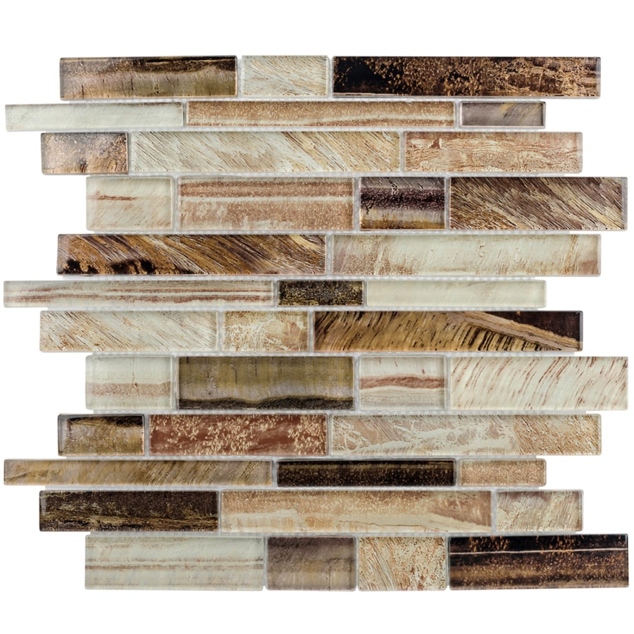 Elida Ceramica Laser Metallic Earth 12in X 12in Glass Linear Mosaic Wall Tile Common: 12in X 