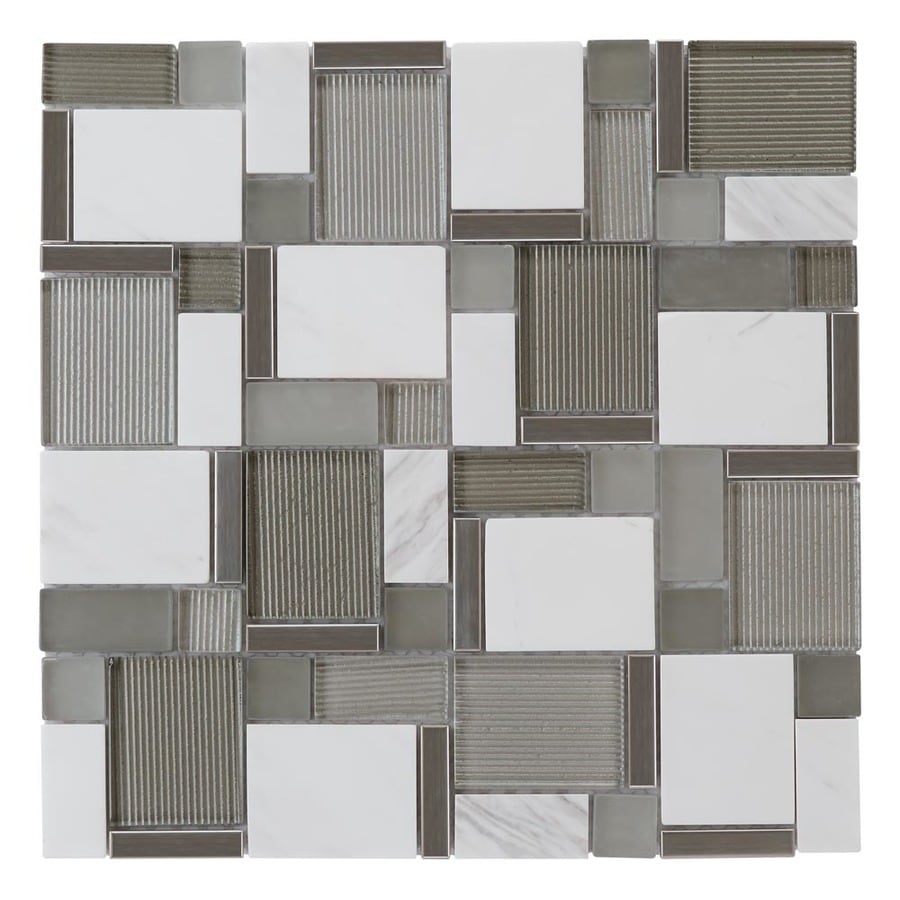 Shop allen + roth Essentials Modern Cubes Mosaic Glass/Metal/Stone ... - allen + roth Essentials Modern Cubes Mosaic Glass/Metal/Stone Marble Wall  Tile (