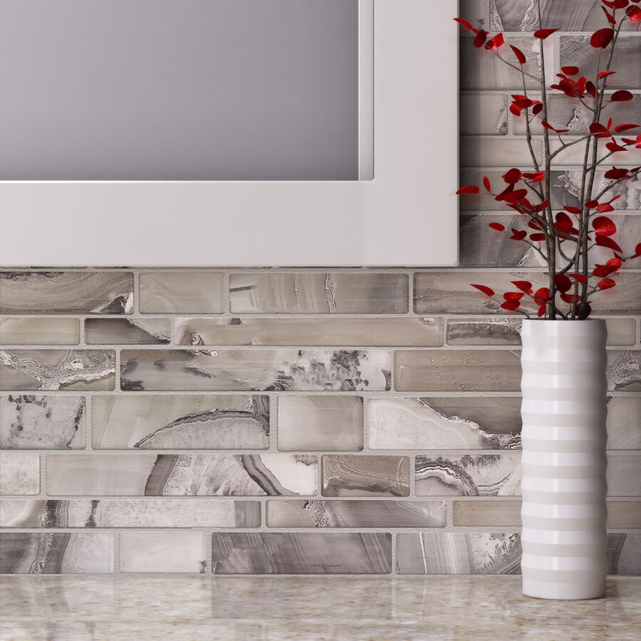 Elida Ceramica Volcanic Platinum 12-in x 12-in Glossy Glass Linear Wall ...