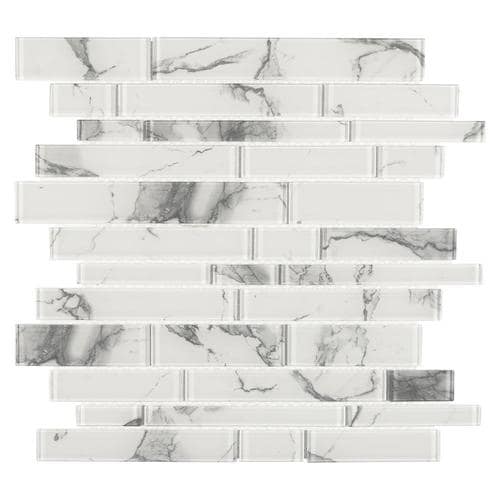 Elida Ceramica White 12 In X 12 In Glossy Glass Linear Mosaic Wall Tile At 9616