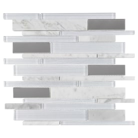 Elida Ceramica White 12-in x 12-in Mirrored Glass/Stone Linear Mosaic Wall Tile