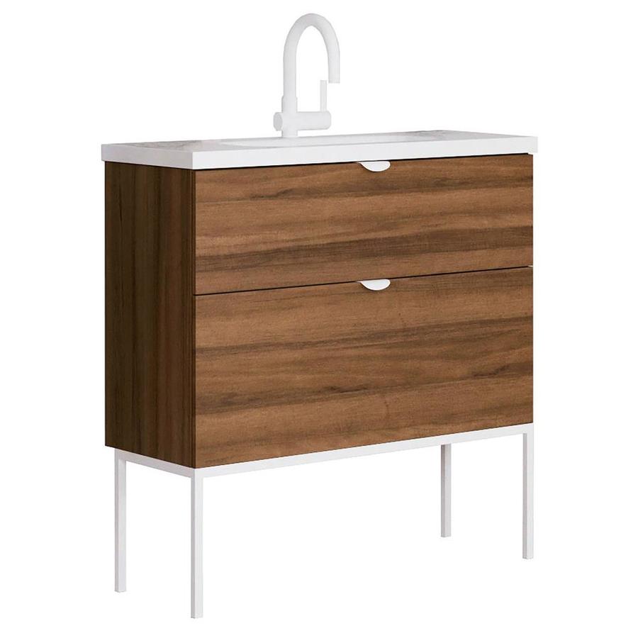 Randalco Dakota 32 In Chicago Ash Oak Single Sink Bathroom Vanity With Glossy White Ceramic Top In The Bathroom Vanities With Tops Department At Lowes Com