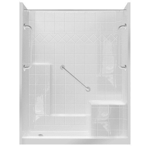 Laurel Mountain Loudon Low Threshold White 3-Piece Alcove Shower Kit (Common: 60-in x 32-in ...