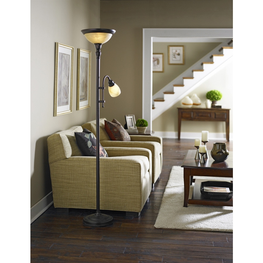 allen + roth 72.36-in Oil-Rubbed Bronze Torchiere with Reading Light Floor  Lamp in the Floor Lamps department at