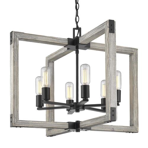 Golden Lighting Lowell 6 Light Black Rustic Drum Chandelier