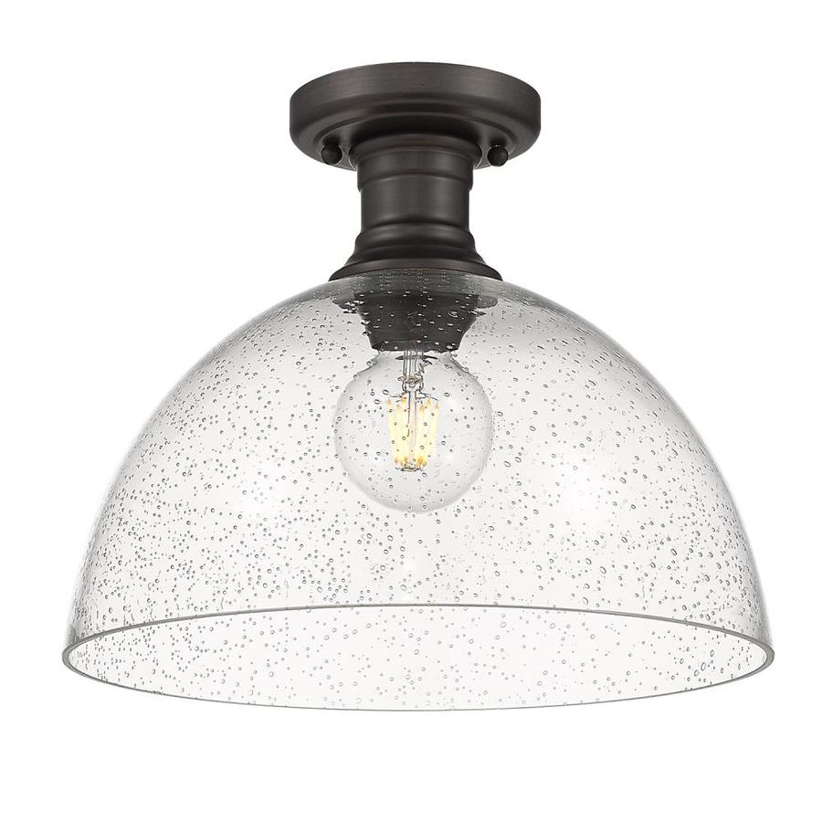 Golden Lighting Hines 13.5-in Rubbed Bronze Transitional Incandescent Semi-flush Mount Light
