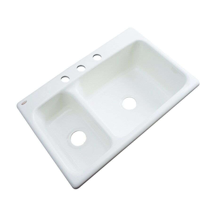 Dekor Master 33-in x 22-in White Double Offset Bowl Drop-In 3-Hole Residential Kitchen Sink