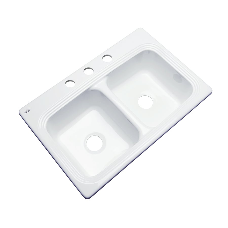 ... in White Double-Basin Acrylic Drop-in 3-Hole Residential Kitchen Sink