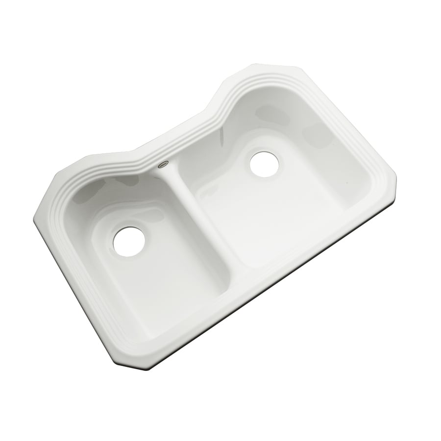 Dekor Master 32.5-in x 21.5-in White Double Offset Bowl Undermount Residential Kitchen Sink