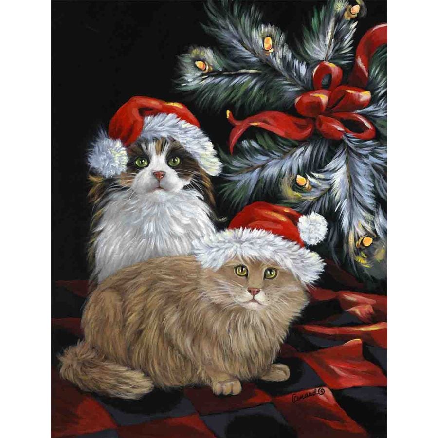 Precious Pet Paintings Cat 1.04-ft W x 1.5-ft H Christmas Flag