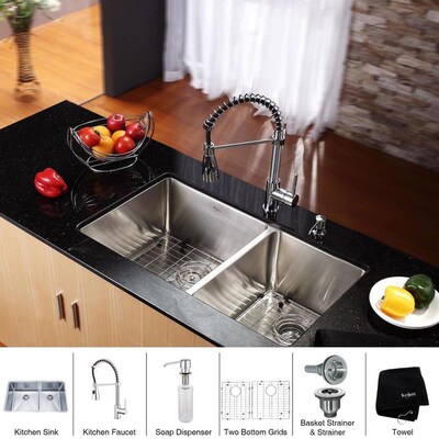 Kitchen Combo 32 75 In X 19 In Steel Stainless Double Basin Undermount Residential Kitchen Sink All In One Kit
