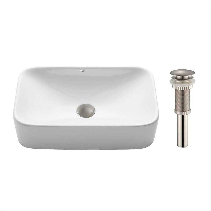 Kraus Ceramic White Ceramic Vessel Rectangular Bathroom Sink