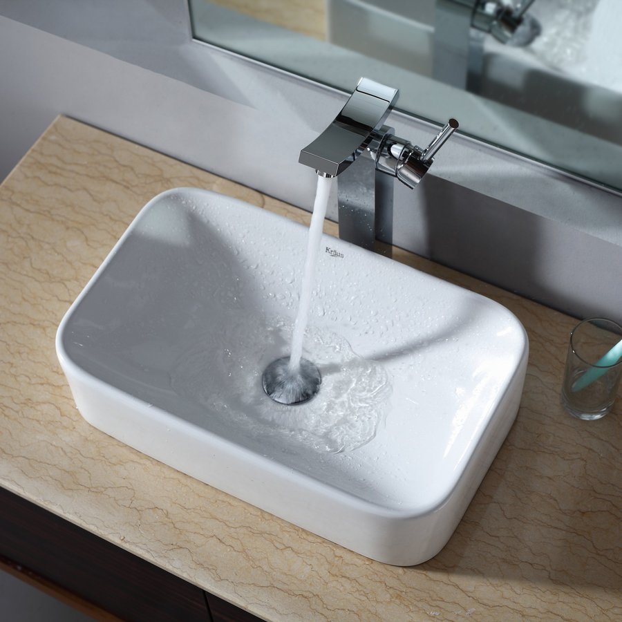 Kraus Ceramic White Above Counter Rectangular Bathroom Sink (Drain ...