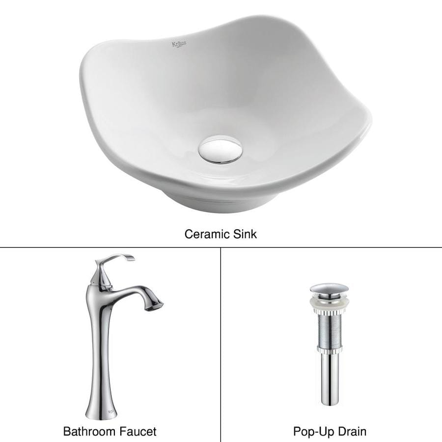 Kraus Ventus Chrome Ceramic Vessel Hexagonal Bathroom Sink with Faucet