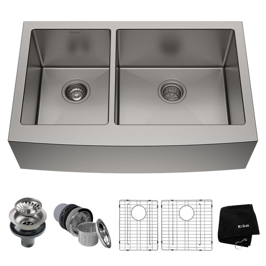 Kraus Standart PRO 32.88-in x 20.75-in Stainless Steel Double-Basin Standard (8-in or Larger ...