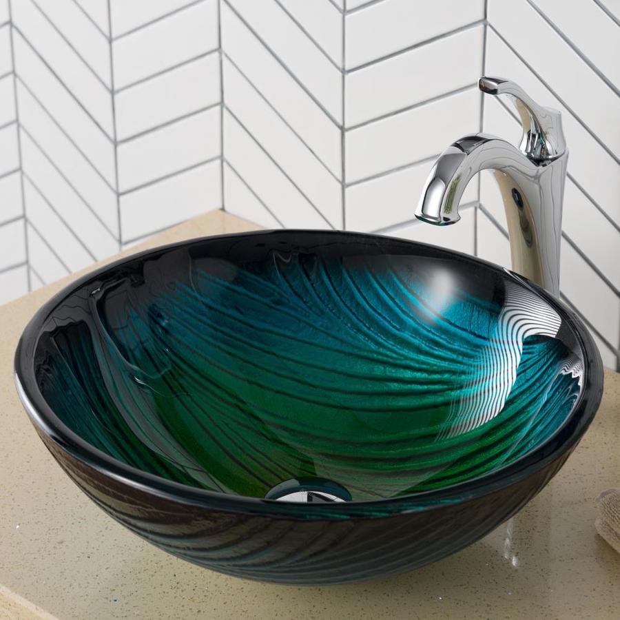 Kraus Nature Green Tempered Glass Vessel Round Bathroom Sink (17-in x ...