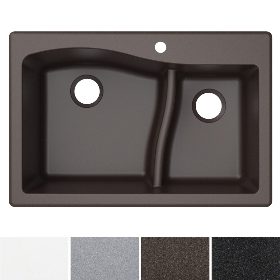 Kraus Quarza 33 In X 22 In Brown Double Offset Bowl Drop In Or